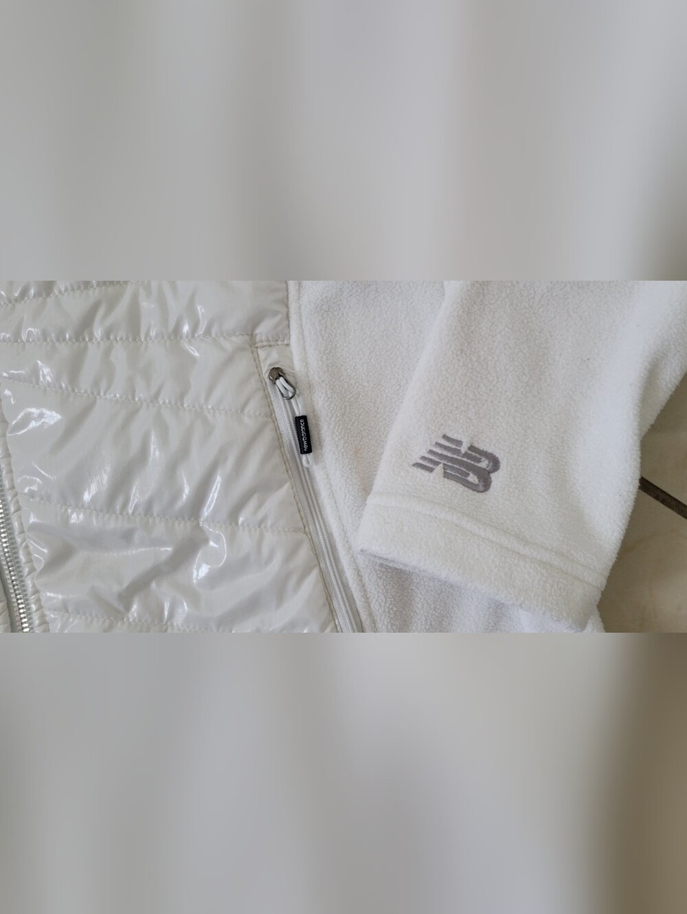 New Balance M White Fleece Hybrid Jacket Activewear Athleisure Gorpcore - Picture 8 of 9